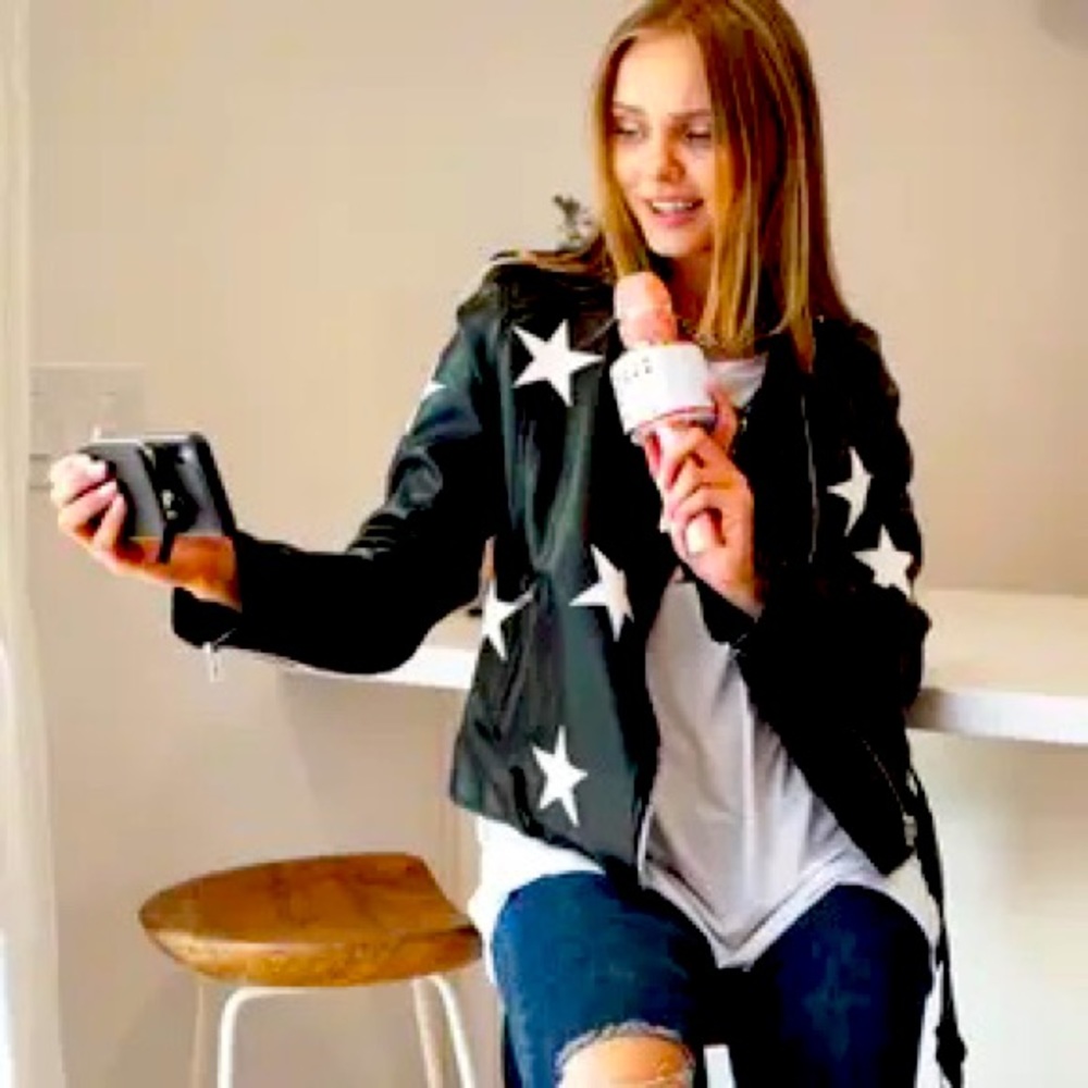Black Leather Jacket with White Stars